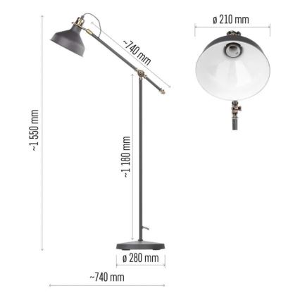 Lampada con piedistallo ARTHUR 1xE27/25W/230V grigio