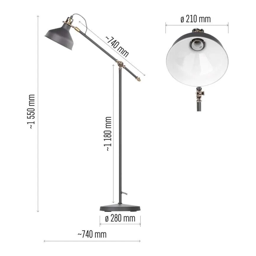 Lampada con piedistallo ARTHUR 1xE27/25W/230V grigio