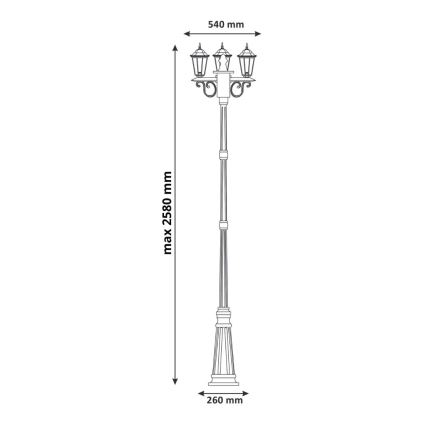 Lampada da esterno 3xE27/20W/230V IP43 2,58 m patina