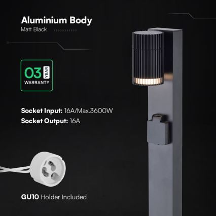 Lampada da esterno con presa SCHUKO 1x GU10/10W/230V IP44 80 cm nera