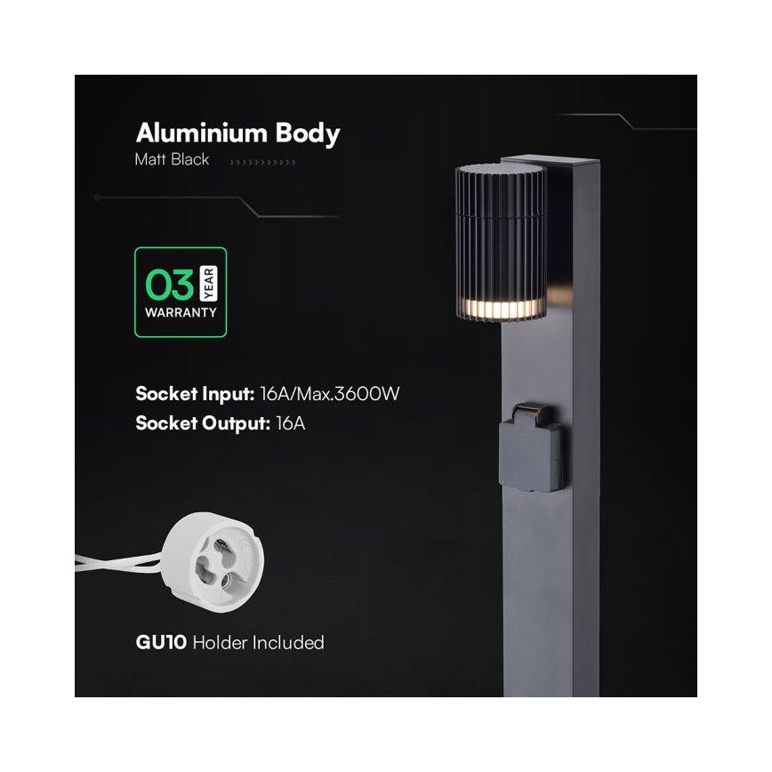 Lampada da esterno con presa SCHUKO 1x GU10/10W/230V IP44 80 cm nera