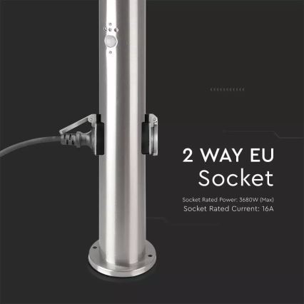 Lampada da esterno con sensore + 2 prese SCHUKO 1xE27/60W/230V IP44 60cm cromo opaco