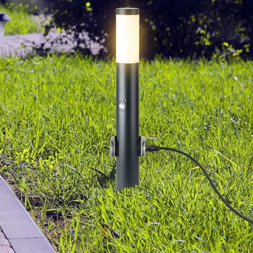 Lampada da esterno con sensore e 2 prese SCHUKO 1xE27/60W/230V IP44 60cm antracite