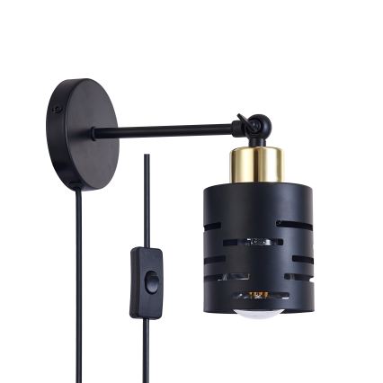 Lampada da parete a spot con interruttore ELEN 1xE27/35W/230V nero/oro
