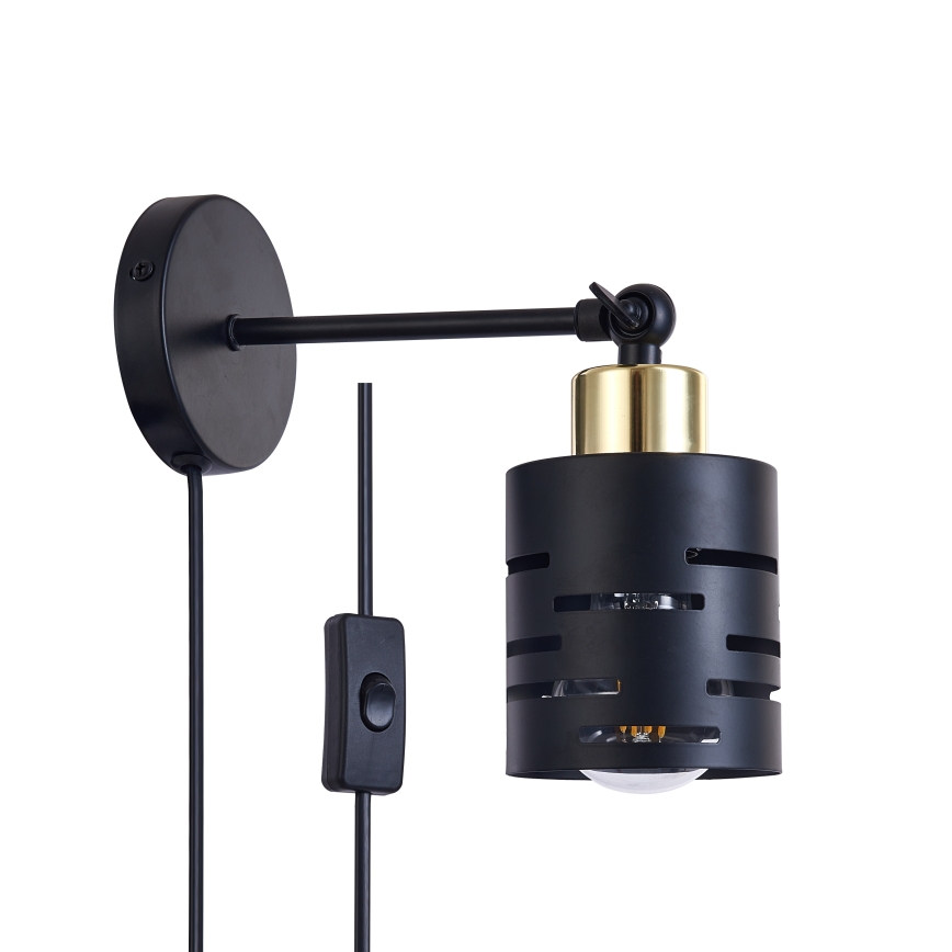 Lampada da parete a spot con interruttore ELEN 1xE27/35W/230V nero/oro