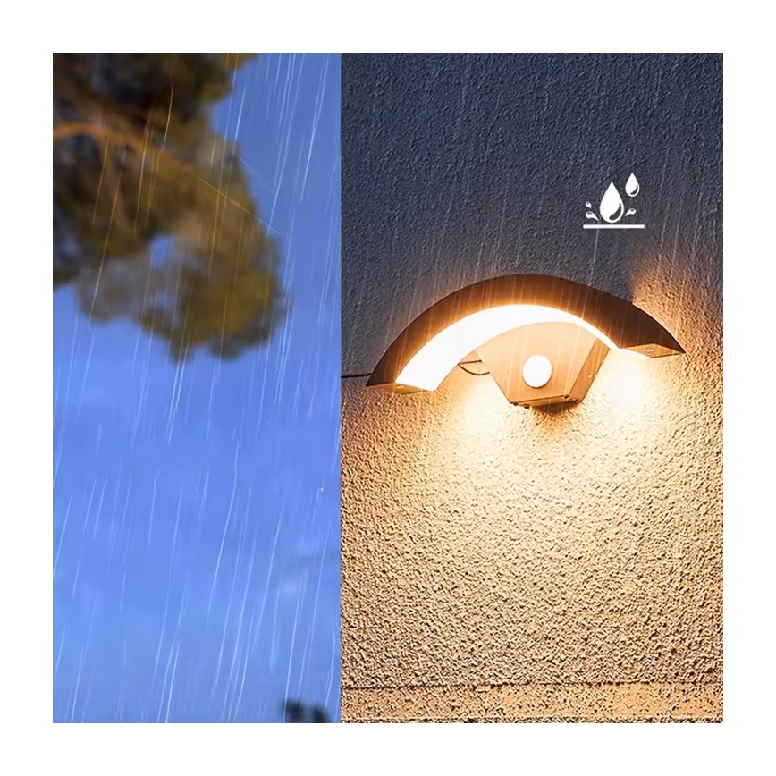Lampada da parete per esterni con sensore di movimento, LED/10W/230V, IP54, nera
