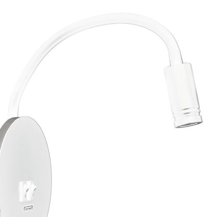 Lampada da parete flessibile con USB BASE LED/8W+LED/2W/230V bianco/argento
