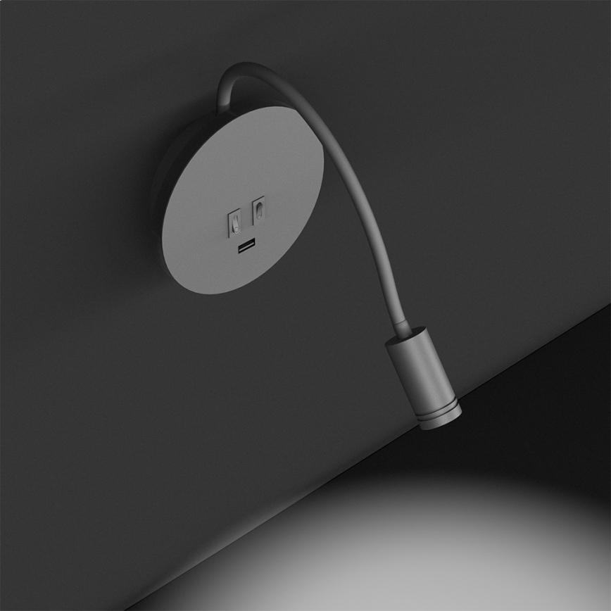 Lampada da parete flessibile con USB BASE LED/8W+LED/2W/230V bianco/argento