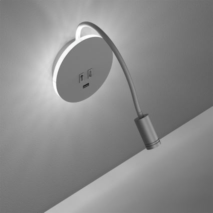 Lampada da parete flessibile con USB BASE LED/8W+LED/2W/230V bianco/argento