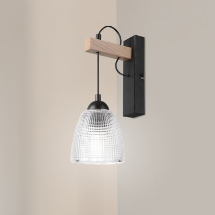 Lampada da parete LEANDRA 1xE27/15W/230V rovere/nero