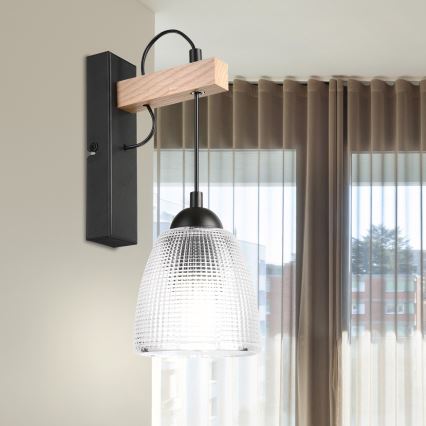 Lampada da parete LEANDRA 1xE27/15W/230V rovere/nero