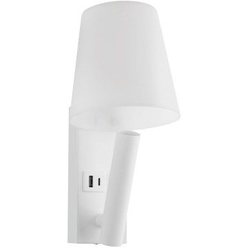 Lampada da parete LED con porta USB, 2 W, 230 V, 3000 K, bianca
