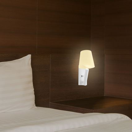 Lampada da parete LED con porta USB, 2 W, 230 V, 3000 K, bianca