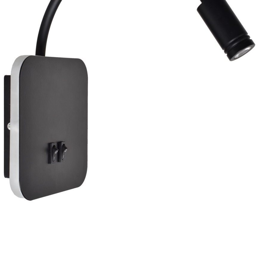 Lampada da parete LED flessibile BASE LED/8W+LED/2W/230V nero/argento