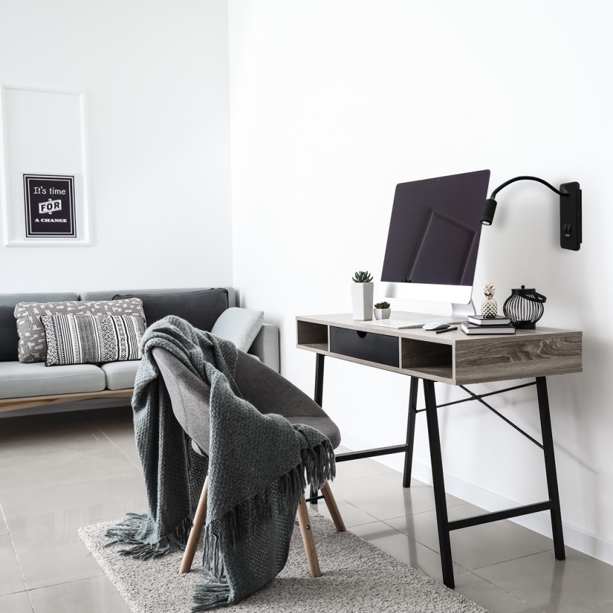 Lampada da parete LED flessibile con USB BASE LED/8W+LED/2W/230V nera