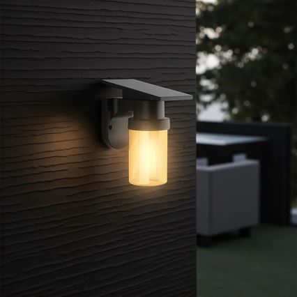 Lampada solare da parete LED/3,7V 2700/3200/5000K IP54 1800 mAh nero/beige fumé + telecomando