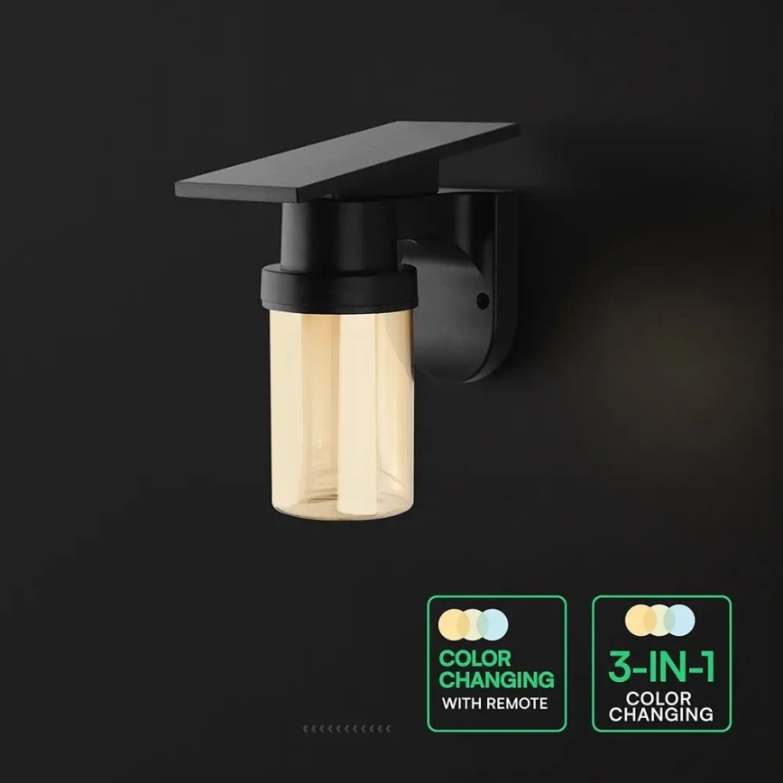 Lampada solare da parete LED/3,7V 2700/3200/5000K IP54 1800 mAh nero/beige fumé + telecomando
