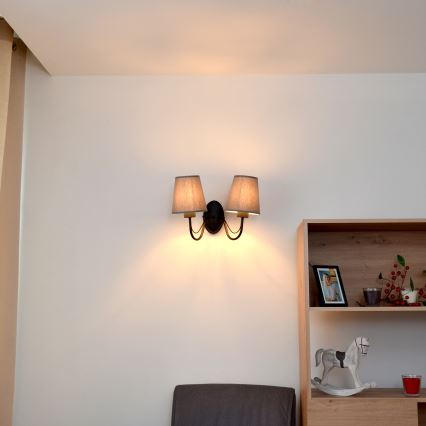 Lampada da parete MALBO 2xE27/15W/230V grigia/nera
