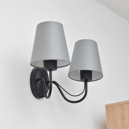 Lampada da parete MALBO 2xE27/15W/230V grigia/nera