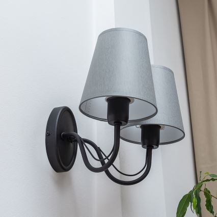 Lampada da parete MALBO 2xE27/15W/230V grigia/nera