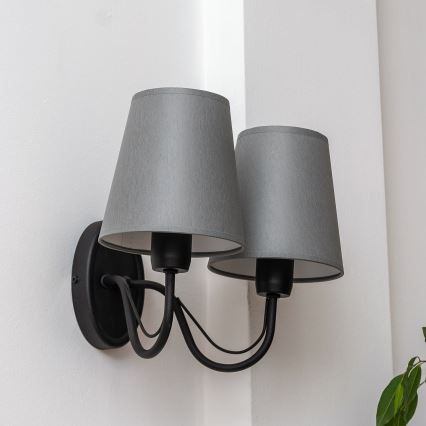 Lampada da parete MALBO 2xE27/15W/230V grigia/nera