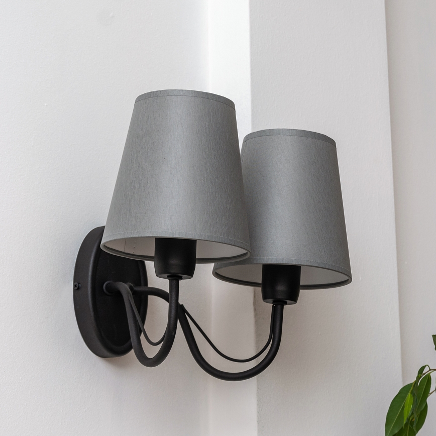Lampada da parete MALBO 2xE27/15W/230V grigia/nera