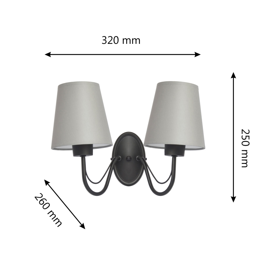 Lampada da parete MALBO 2xE27/15W/230V grigia/nera