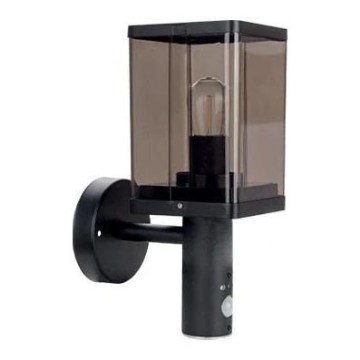 Lampada da parete per esterni con sensore di movimento e sensore crepuscolare, 1xE27/60W/230V IP44, nero/marrone fumé