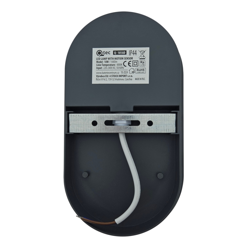 Lampada da parete per esterni LED con sensore di movimento, 18W/230V, IP44, antracite