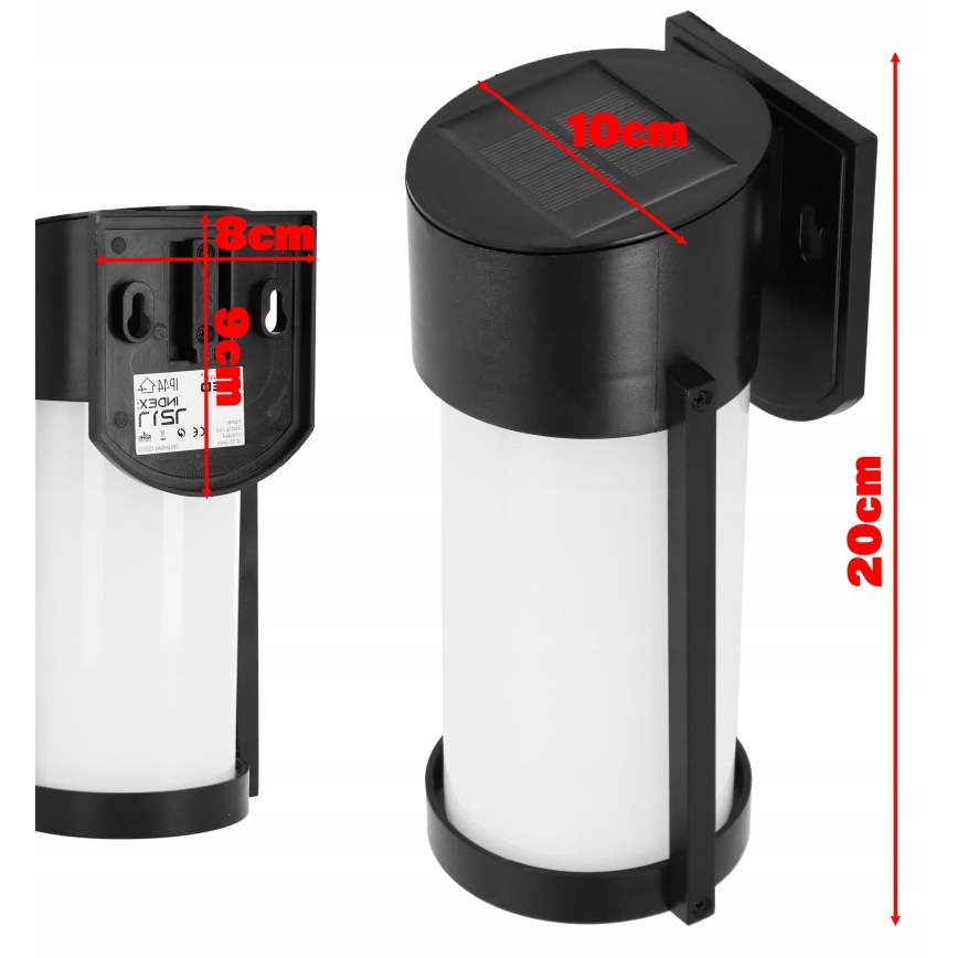 Lampada da parete solare a LED/3,7V 300 mAh IP44 nera