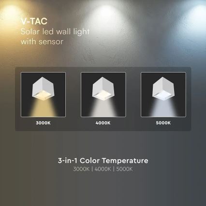 Lampada da parete solare LED con sensore LED/9W/3,7V 3000/4000/5000K IP65 2600 mAh bianco