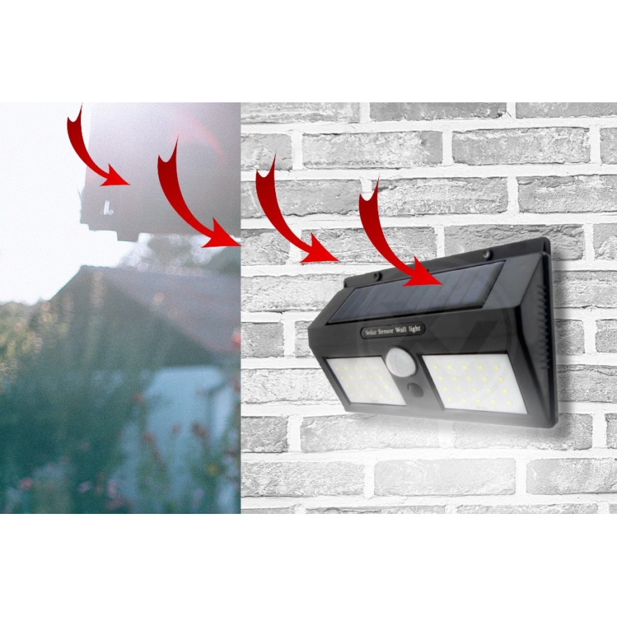 Lampada da parete solare a LED con sensore, LED da 1,2 W, 3,7 V, 1200 mAh, IP54