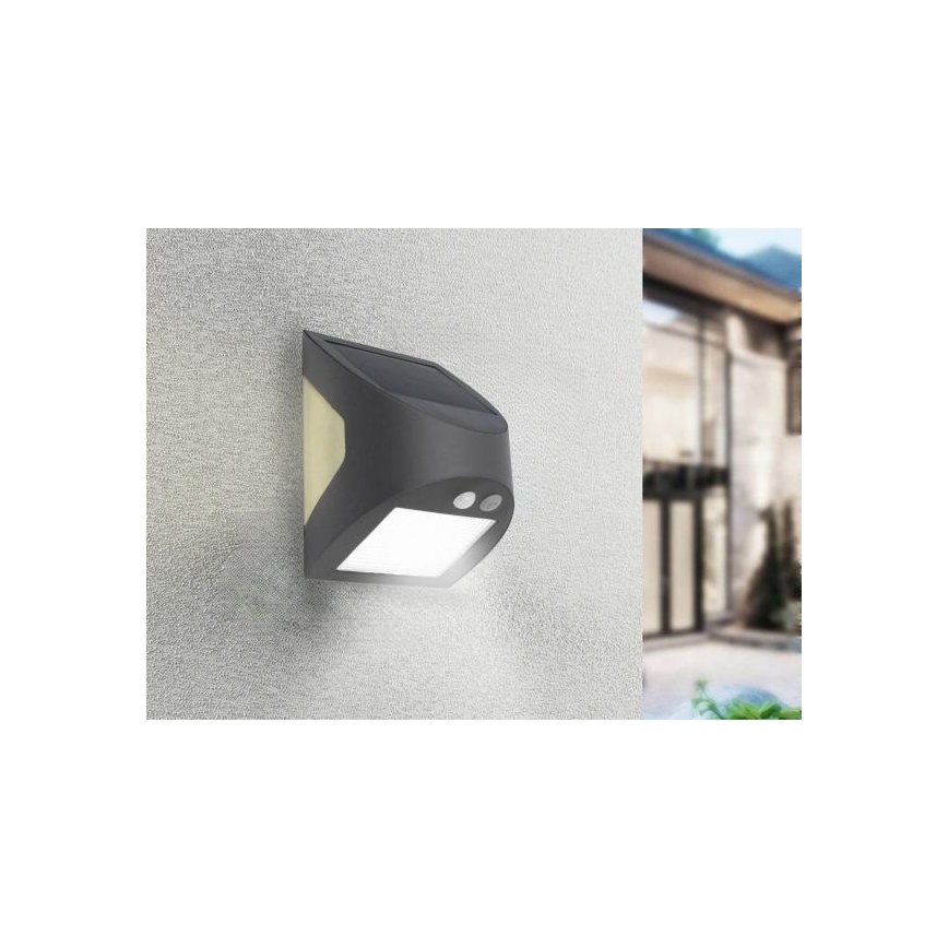 Lampada da parete solare a LED con sensore LED/3W/3,7V 3000/4000K 1200 mAh IP54 antracite