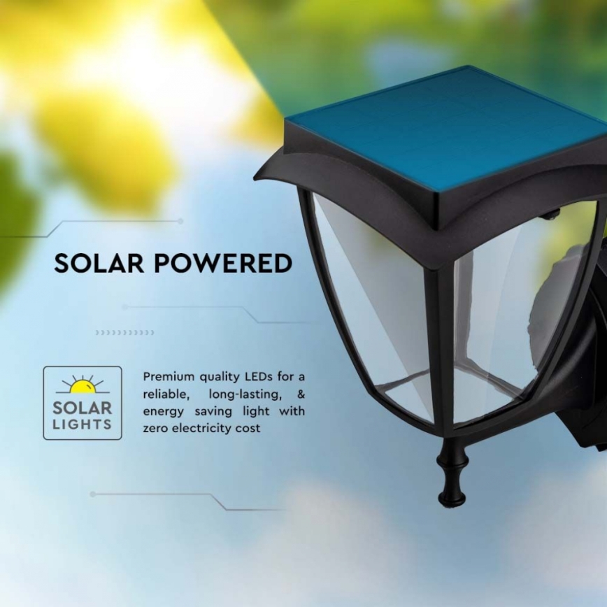 Lampada da parete solare LED/2W/3,7V 3000/6000K IP65 2200 mAh nero