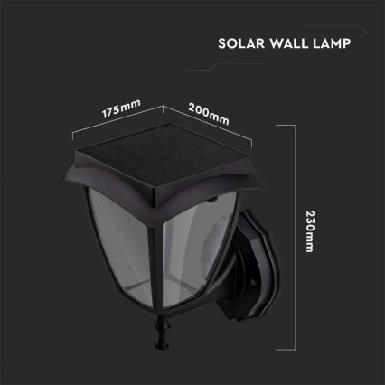 Lampada da parete solare LED/2W/3,7V 3000/6000K IP65 2200 mAh nero