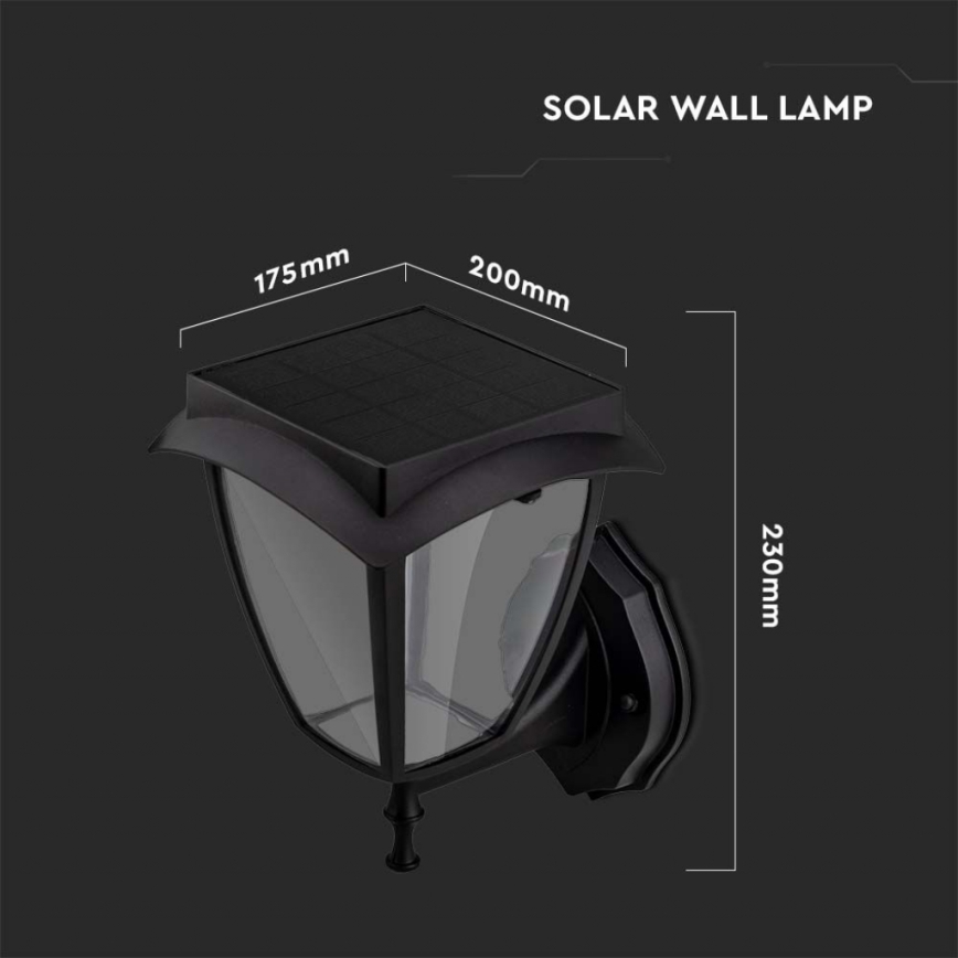 Lampada da parete solare LED/2W/3,7V 3000/6000K IP65 2200 mAh nero
