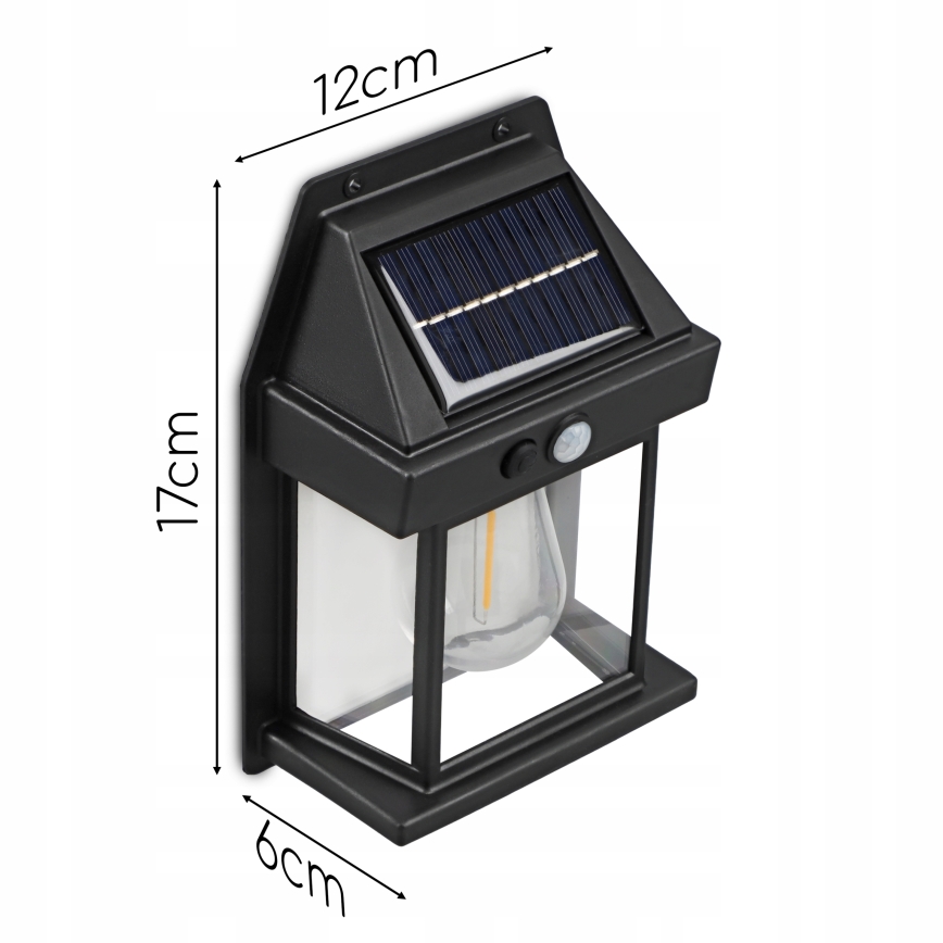 Lampada da parete solare LED con sensore LED/3,7V 600 mAh IP44 nera