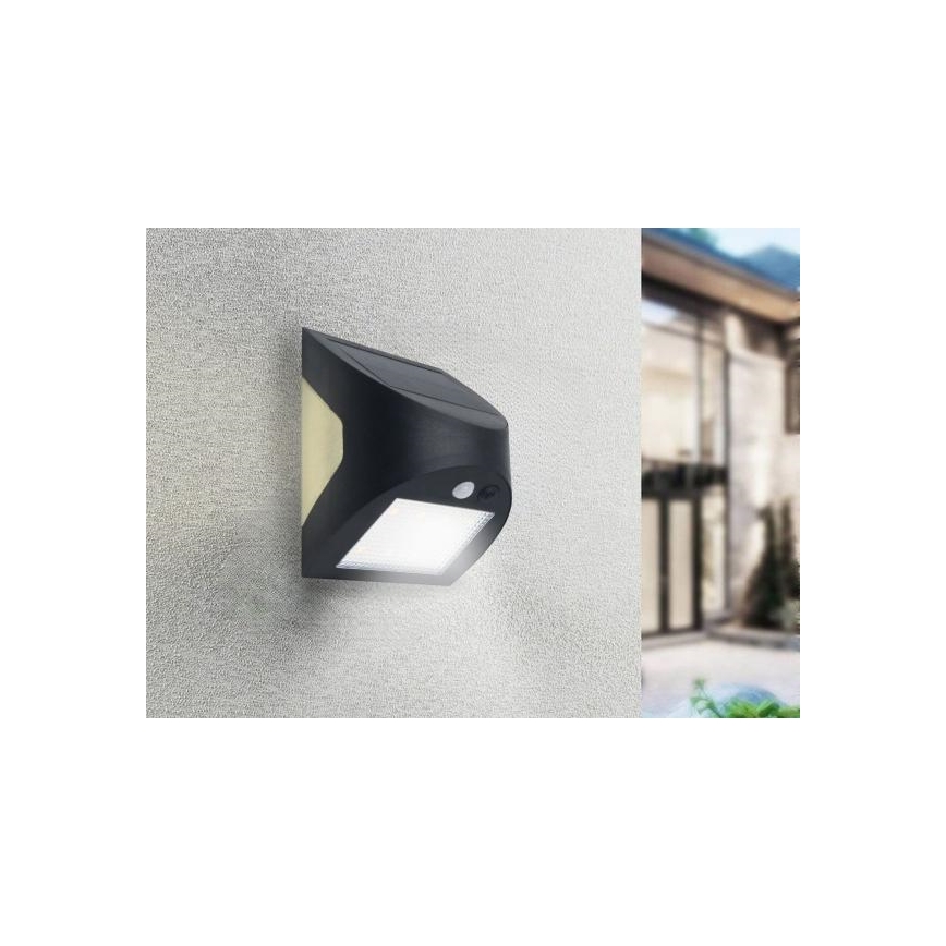 Lampada da parete solare LED con sensore LED/3W/3,7V 3000/4000K 1200 mAh IP54 nera