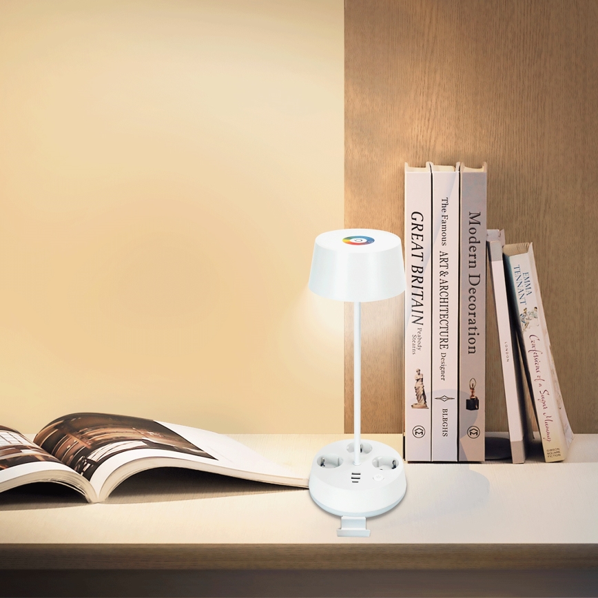 Aigostar - Lampada da scrivania LED RGBW dimmerabile con prese e USB LED/4,6 W/230 V 3000/4000/6500 K Bianco
