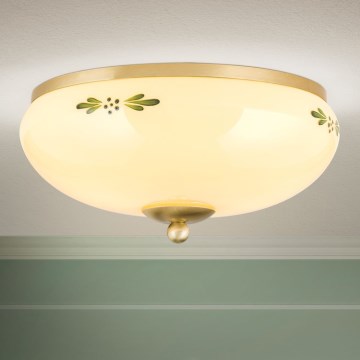 Lampada da soffitto LANDHAUS 2xE27/60W/230V Ø 28 cm ottone/beige/verde