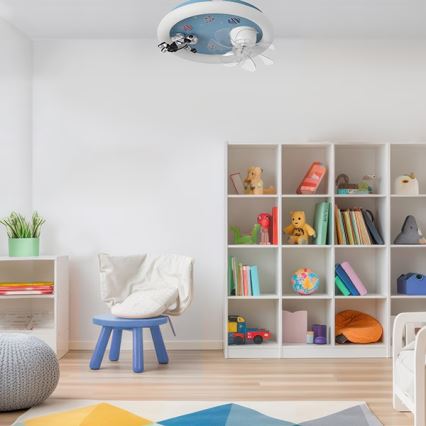 Plafoniera LED dimmerabile per bambini con ventilatore LED/48W/230V 3000/4000/6000K blu + telecomando
