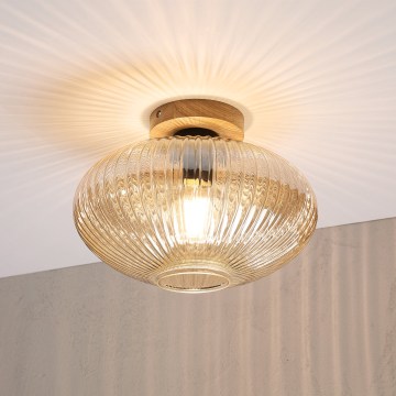 Lampada da soffitto MILOU WOOD 1xE27/15W/230V rovere/beige fumé Ø 29 cm