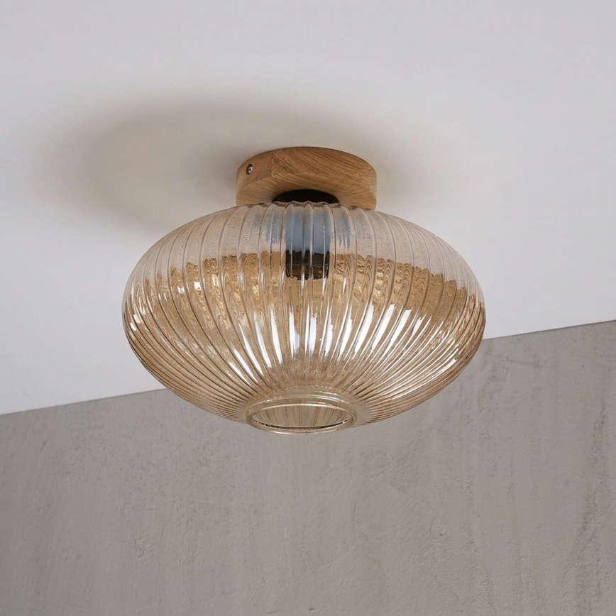 Lampada da soffitto MILOU WOOD 1xE27/15W/230V rovere/beige fumé Ø 29 cm