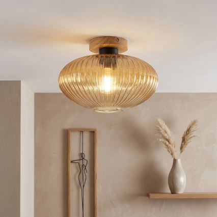 Lampada da soffitto MILOU WOOD 1xE27/15W/230V rovere/beige fumé Ø 29 cm