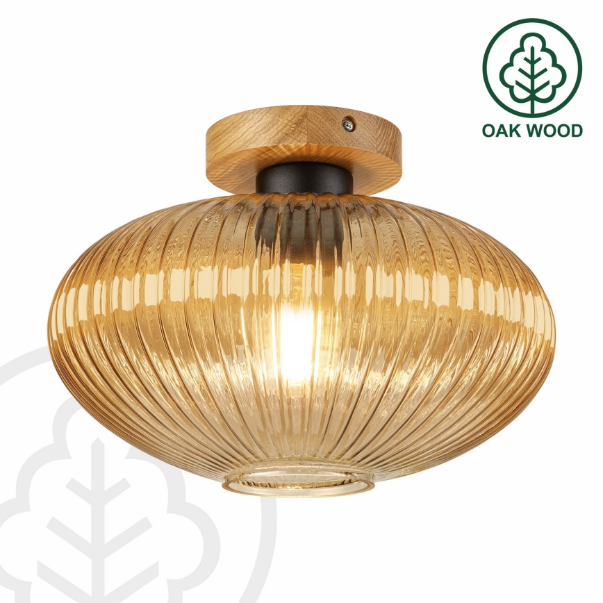 Lampada da soffitto MILOU WOOD 1xE27/15W/230V rovere/beige fumé Ø 29 cm