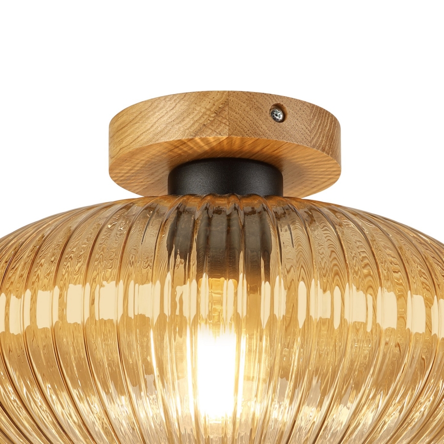 Lampada da soffitto MILOU WOOD 1xE27/15W/230V rovere/beige fumé Ø 29 cm