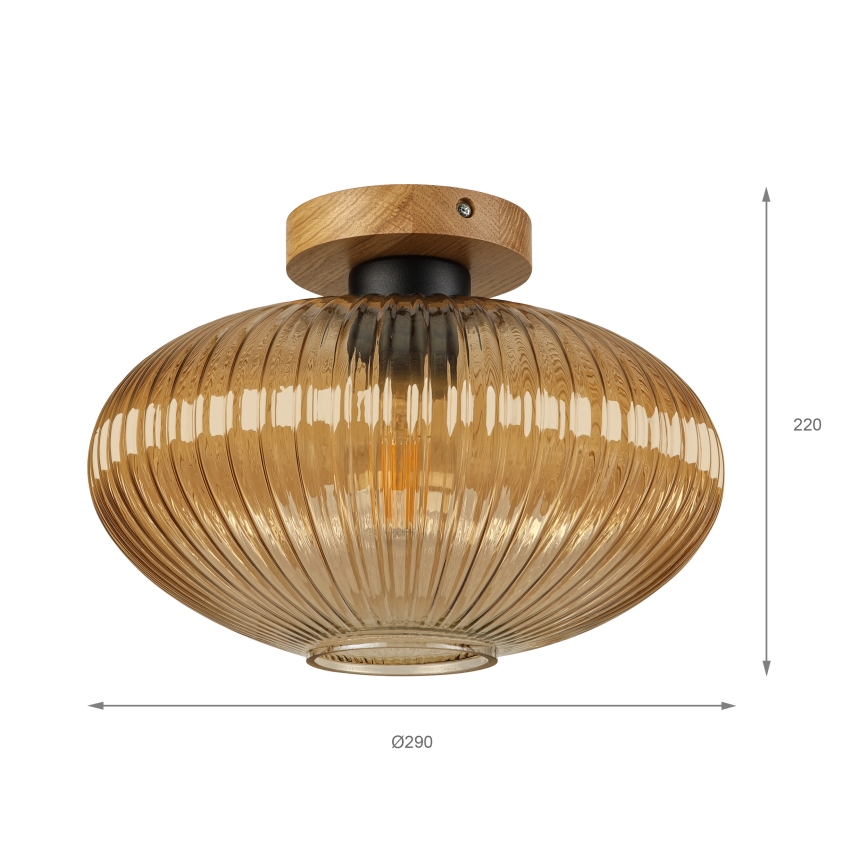 Lampada da soffitto MILOU WOOD 1xE27/15W/230V rovere/beige fumé Ø 29 cm