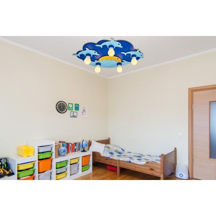 Lampada da soffitto per bambini LUCCA 5xE27/24W/230V blu