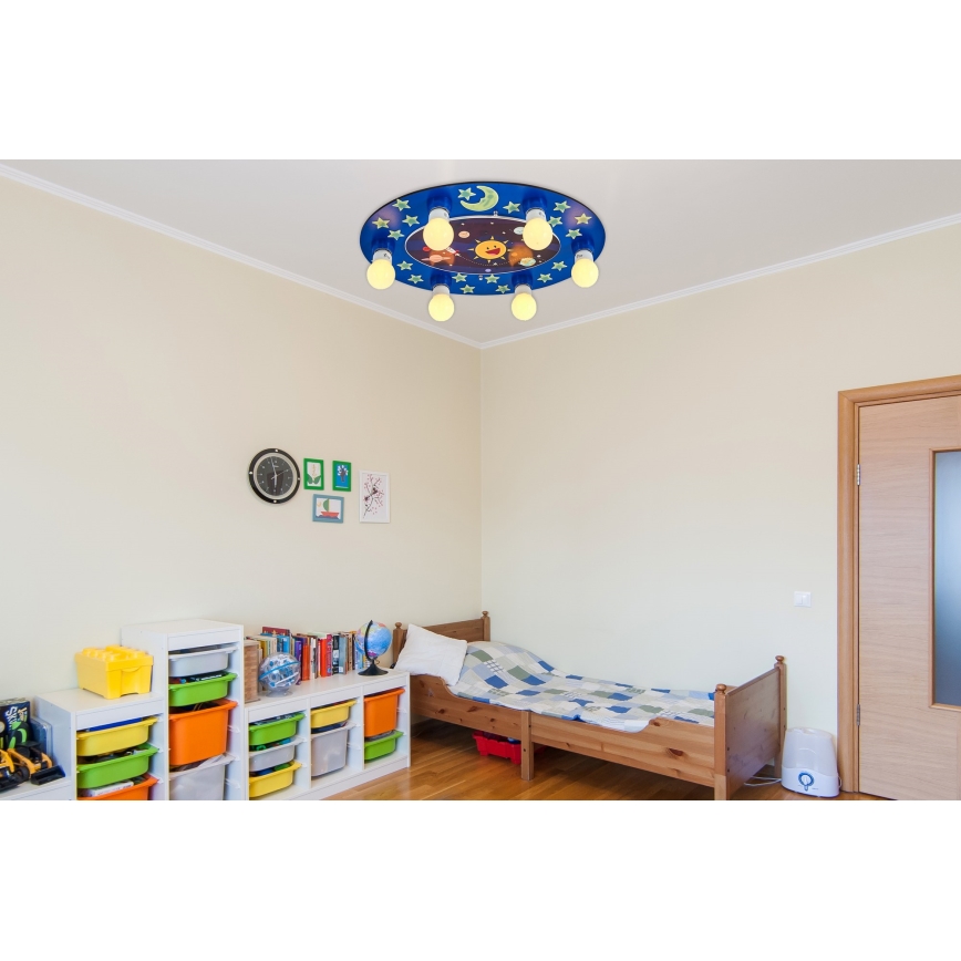 Lampada da soffitto per bambini LUCCA 6xE27/24W/230V blu