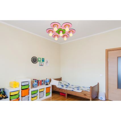 Lampada da soffitto per bambini LUCCA 7xE27/24W/230V rosa